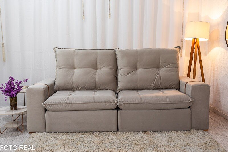 Sofá Retrátil Reclinável 2.50m Santiago Veludo Bege 525 - Molas Ensacadas - Imagem 5