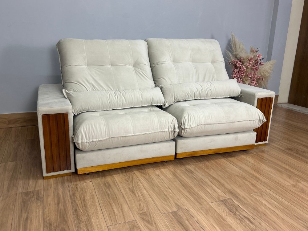 Sofá Retrátil e Reclinável Búzios 2.30m - Bege Veludo - Imagem 2