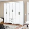 Roupeiro Solteiro Áries Branco 6 Portas 2 Gavetas C/Pés Larg. 1.53m - Carioca