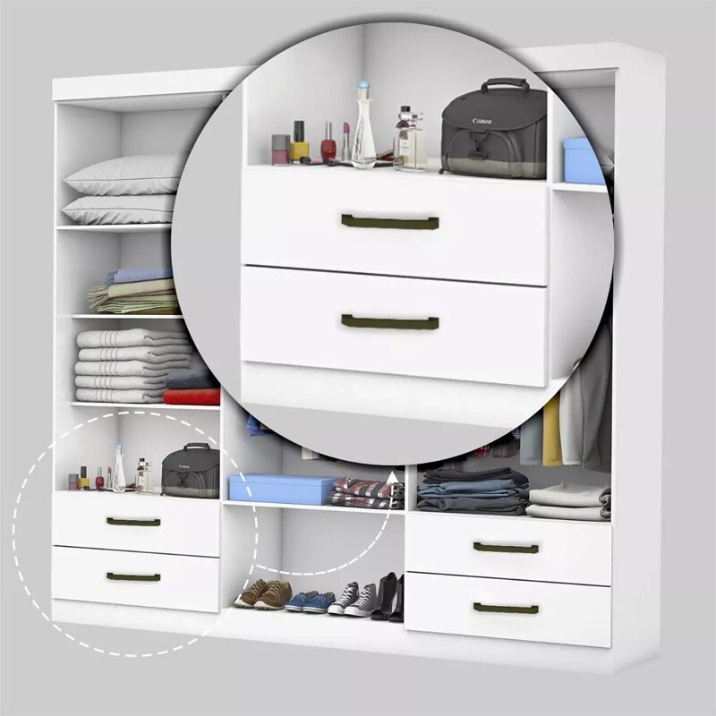 Roupeiro Hercules Branco 6 Portas 4 Gavetas C/ Espelho e Pés Larg. 1.77m - Carioca - Imagem 4