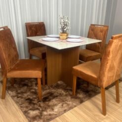 Mesa de Jantar Helo 0.90x0.90 Com 4 Cadeiras Jasmim - Mel/Off White/Terracota