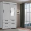 Guarda-Roupa Buzios 2 portas de correr com espelho 6 gavetas - Branco