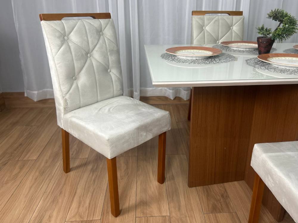 Mesa de Jantar Helo 1.20x0.90 Com 4 Cadeiras Jasmim - Mel/Off White/Bege Veludo - Imagem 7