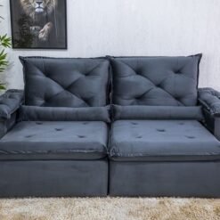 Sofá Retrátil Reclinável Roma 2.00m Veludo Cinza 20  - D28 Soft