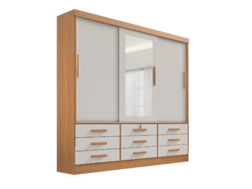 Guarda-Roupa Meridian 3 portas e 9 gavetas - Cinamomo/Off white