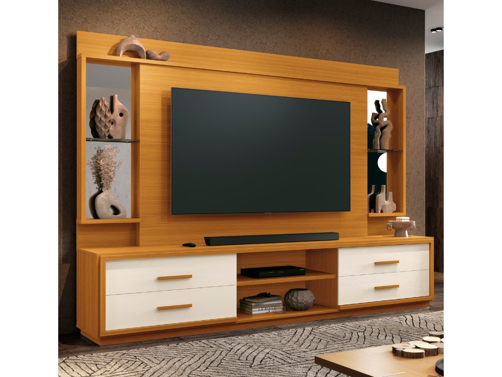 Home Leni para TV de 75" - Cedro/Off White