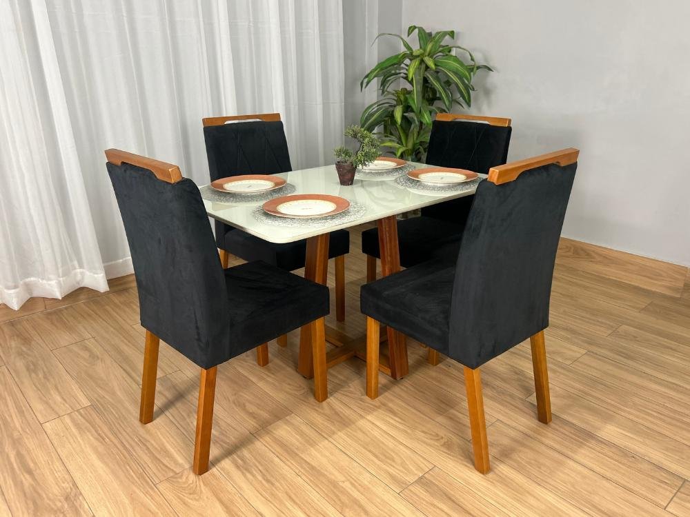 Mesa de Jantar Bali 1.20x0.80 Com 4 Cadeiras Isa - Cinamomo/Off White/Preta