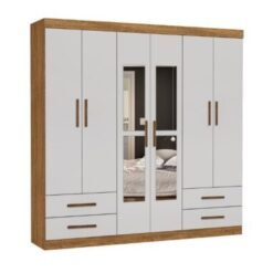 Guarda-Roupa Hércules c/ espelho 6 portas e 4 gavetas - Cinamomo/Off White
