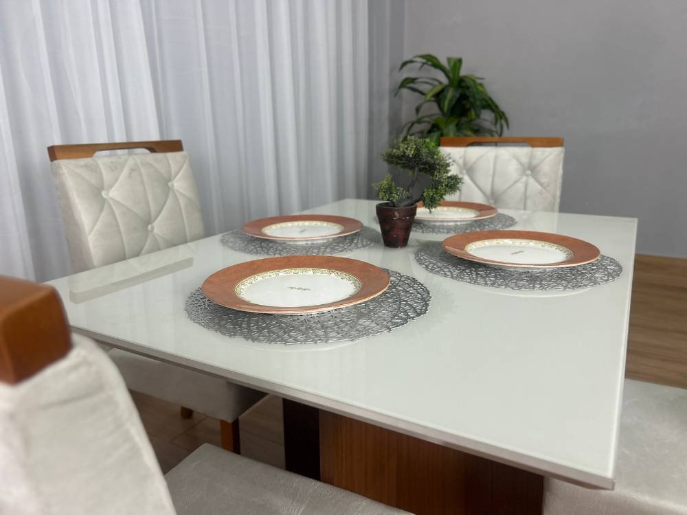 Mesa de Jantar Helo 1.20x0.90 Com 4 Cadeiras Jasmim - Mel/Off White/Bege Veludo - Imagem 6