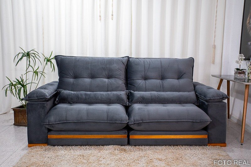 Sofá Retrátil Reclinável Ibis 2.30m Veludo Cinza 814 - D33 e Molas Ensacadas - Imagem 5