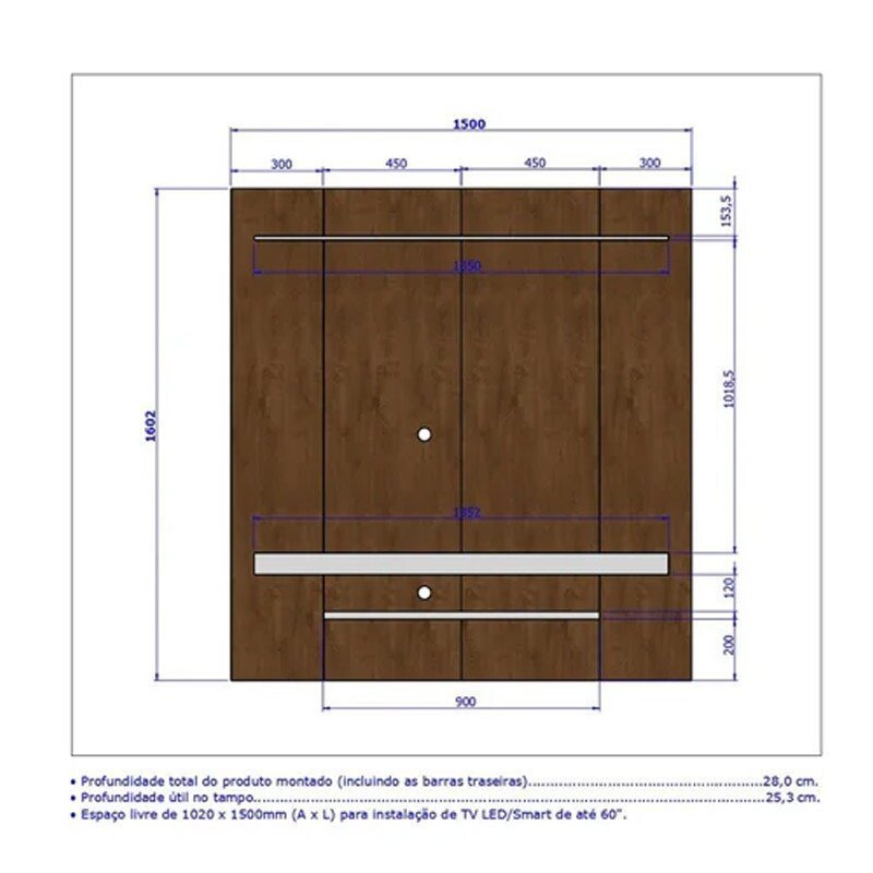 Painel Leme Larg. 1.50m Cinamomo/Ripado/Off White Impressão Ripada 3D para TV até 60" - Bechara - Imagem 2