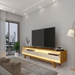 Rack Requinte Larg. 1.72m Naturale/Off C/ Led 100% MDF para TV até 65" - Gelius