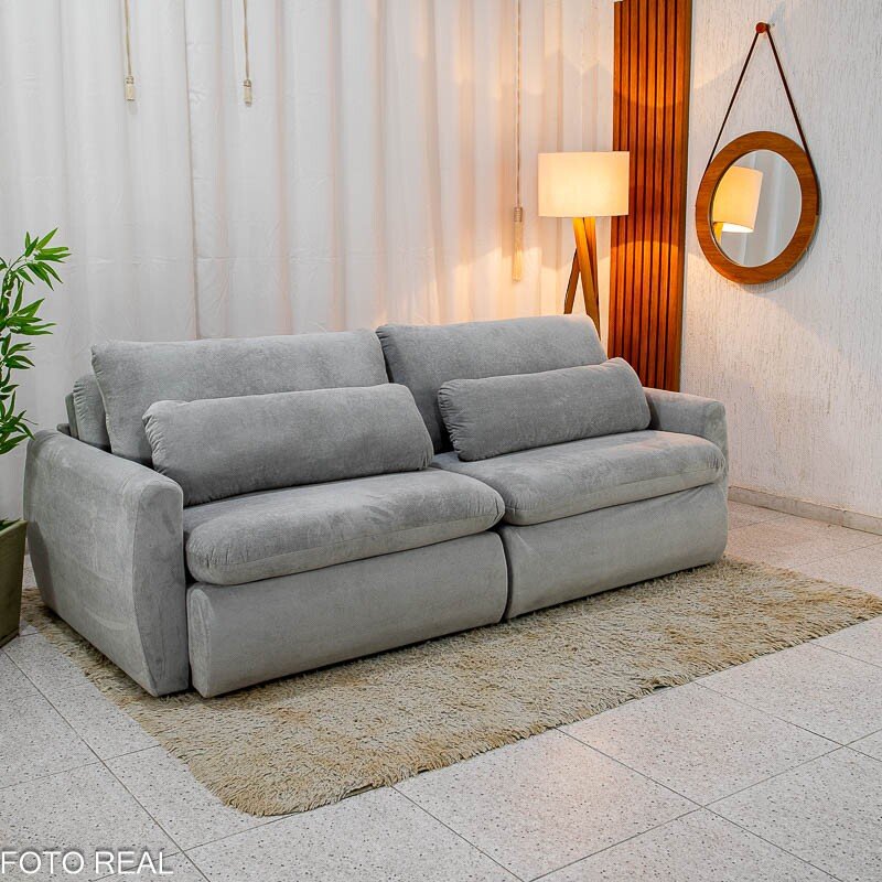 Sofá Retrátil Amaranto Premium 2.30m Veludo Plush Prata - Sem Caixa - Imagem 4