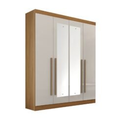 Guarda-Roupa Da Vinci Plus c/ espelho 4 portas e 3 gavetas - Cinamomo/Off White