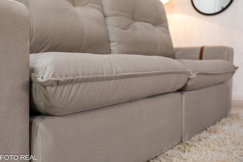 Sofá Retrátil Reclinável 2.50m Santiago Veludo Bege 525 - Molas Ensacadas - Imagem 7