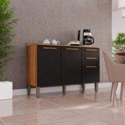 Balcão de Cozinha New Valência 1,20m -  Cinamomo/Preto