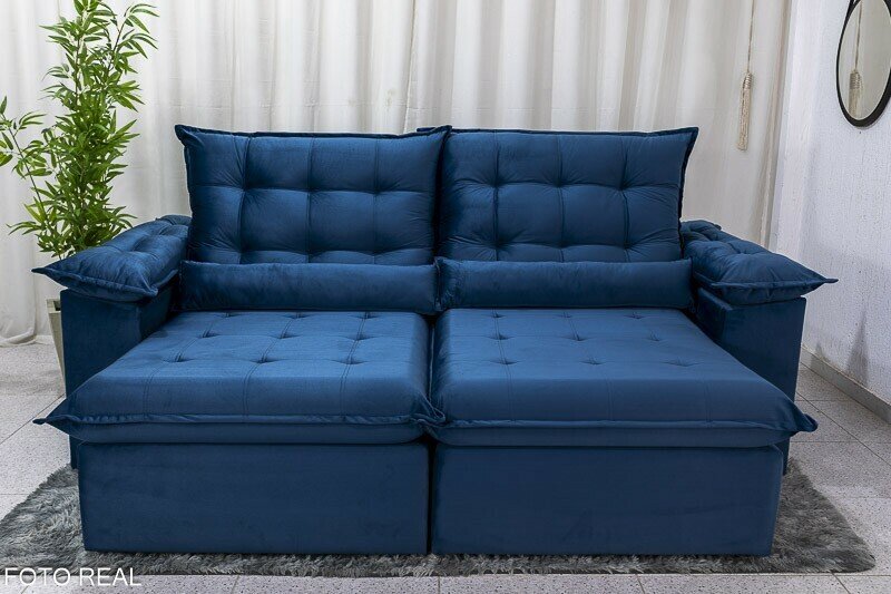 Sofá Retrátil Reclinável Emanuelly 2.30m Veludo Azul - D28 Soft - Imagem 4