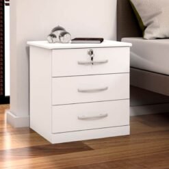 Mesa de Cabeceira 011 Luxo Branco 3 Gavetas Larg. 0.45m - JL Móveis