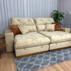 Sofá Retrátil Reclinável Pleno 2.50m - Bege Veludo