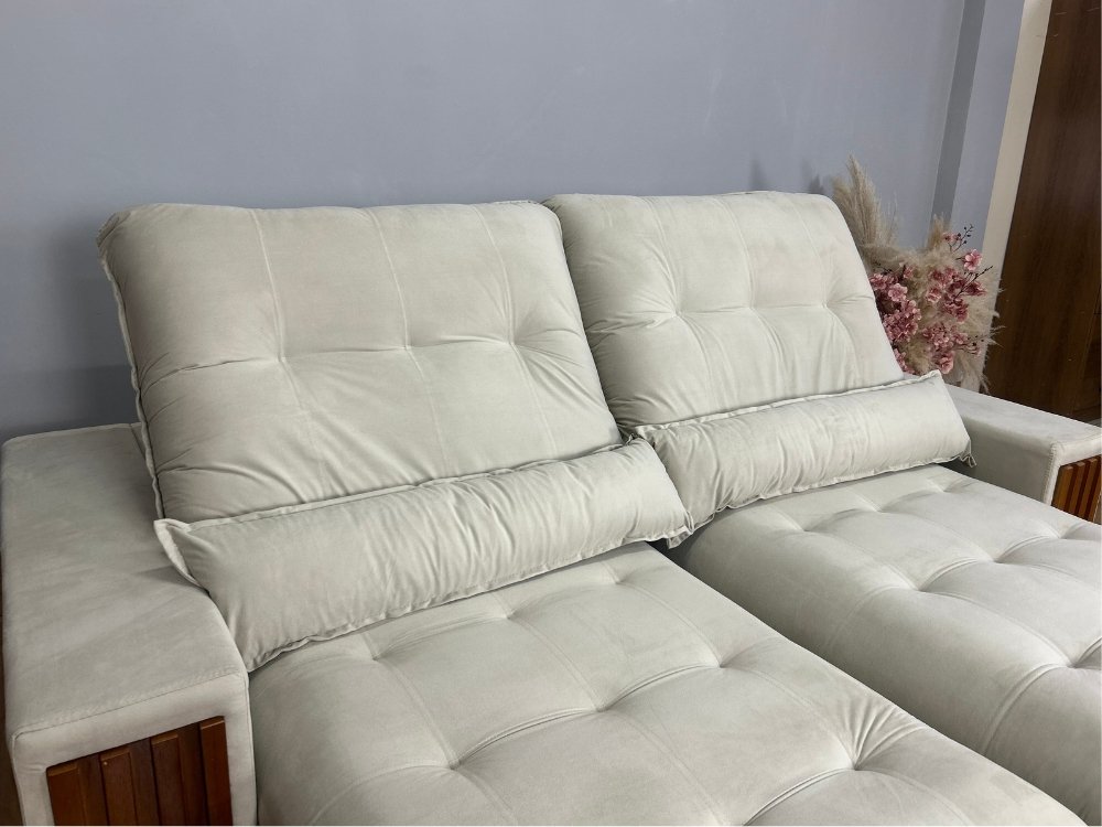 Sofá Retrátil e Reclinável Búzios 2.30m - Bege Veludo - Imagem 6