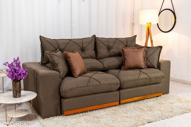 Sofá Retrátil Reclinável Gran Bello 2.30m Linho Marrom 28 - Molas Ensacadas Pocket - Imagem 4