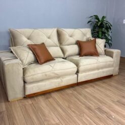 Sofá Retrátil e Reclinável Gran Bello 2.00m - Bege Veludo