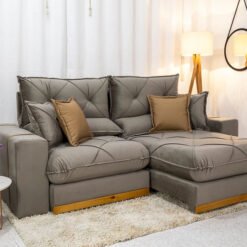Sofá Retrátil Reclinável Gran Bello 2.00m Veludo Capuccino - Molas Ensacadas
