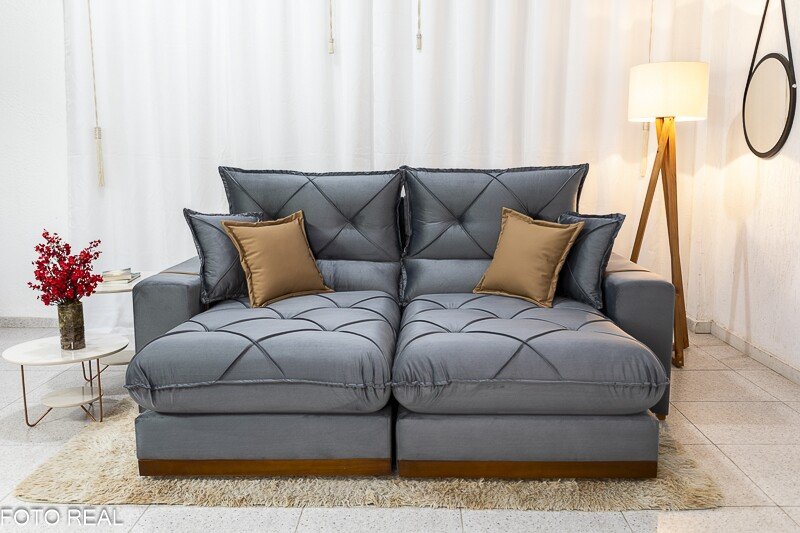 Sofá Retrátil Reclinável Gran Bello 2.50m Veludo Cinza 20 - Molas Ensacadas Pocket