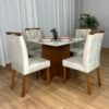 Mesa de Jantar Helo 0.90x0.90 Com 4 Cadeiras Jasmim - Mel/Off White/Bege Veludo