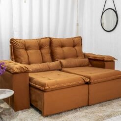 Sofá Retrátil Reclinável Grécia 2.00m Veludo Terracota - Sem Caixa