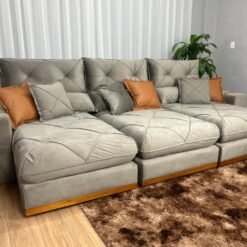 Sofá Retrátil e Reclinável Gran Bello 3,20m - Capuccino Veludo