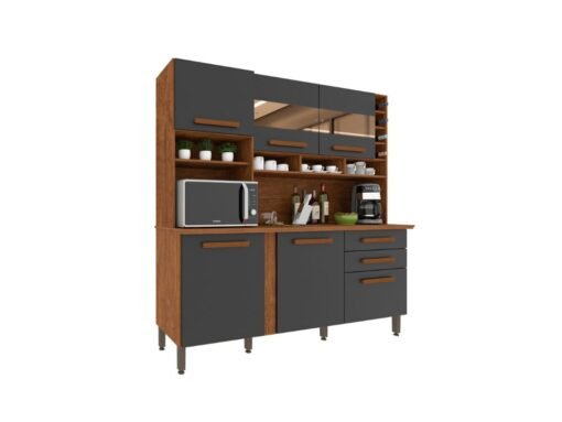 Armário Kit de Cozinha Alexia 6 Portas 2 Gavetas - Cinamomo/Grafite - Imagem 2