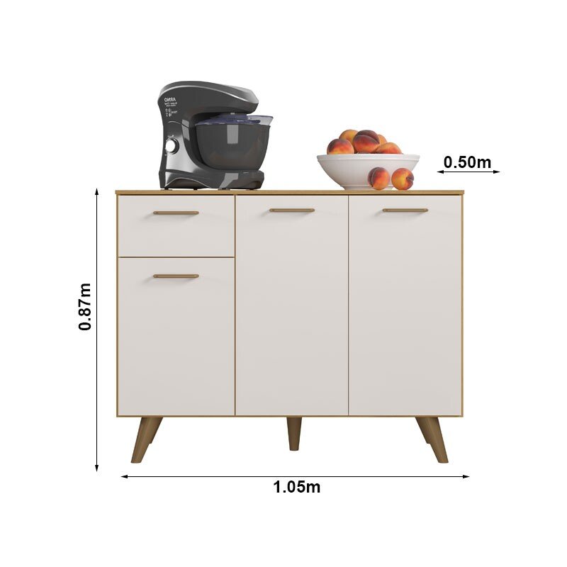 Armário Cozinha Olinda Freijó/Off Paneleiro + Aéreo 1.05m + Balcão e Aéreo de Geladeira Ripado 3D Larg. 2.33m - Poliman - Imagem 3