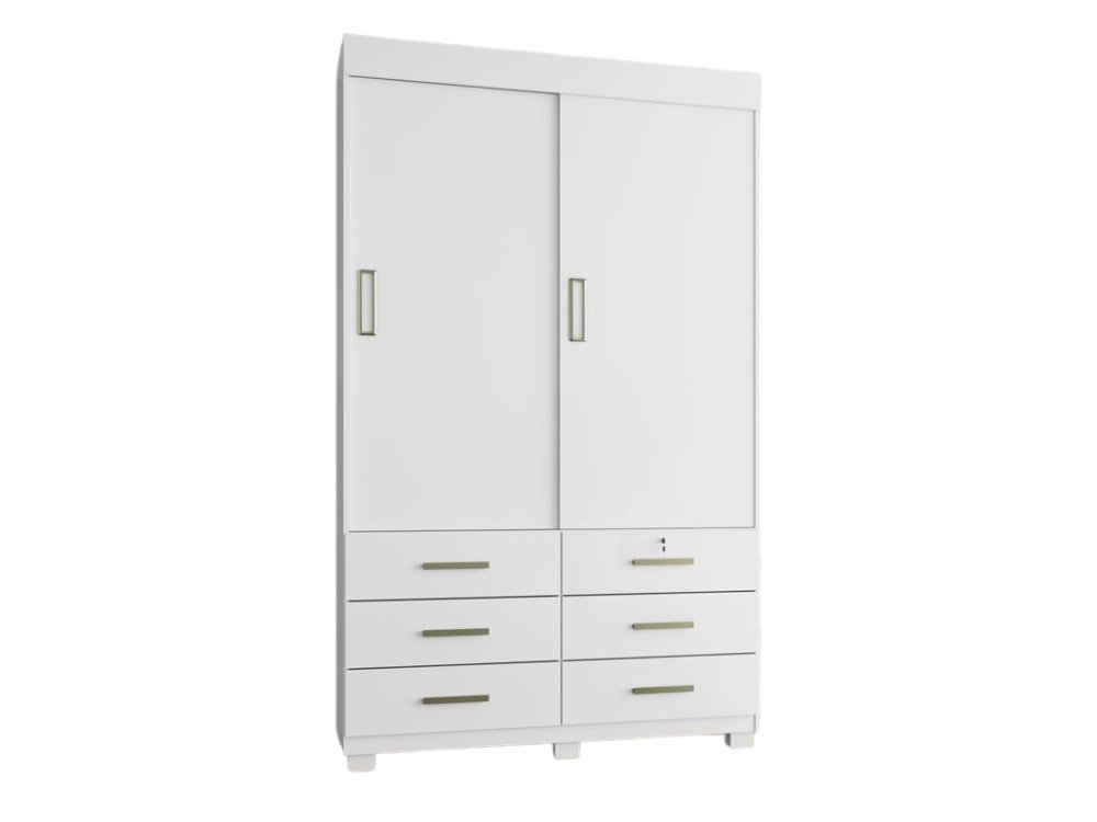 Guarda-Roupa Buzios 2 portas de correr Sem espelho 6 gavetas - Branco - Imagem 3