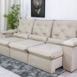 Sofá Retrátil Reclinável Roma 2.70m Veludo Bege 01 - D28 Soft