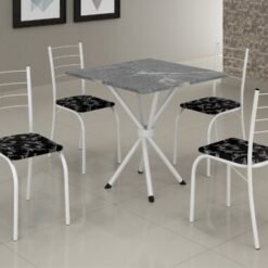 Conjunto Mesa Tubular Rio Branca com 4 cadeiras Tampo Granito Topázio - 0.70x0.70