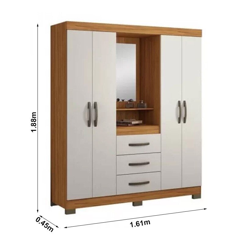 Roupeiro Solteiro NT 5015 Freijó/Off 4 portas 3 Gavetas C/Pés Larg. 1.61m - Notável - Imagem 3