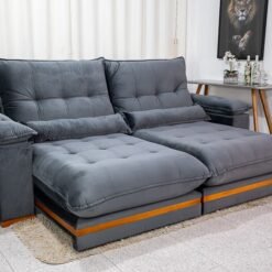 Sofá Retrátil Reclinável Ibis 2.30m Veludo Cinza 814 - D33 e Molas Ensacadas