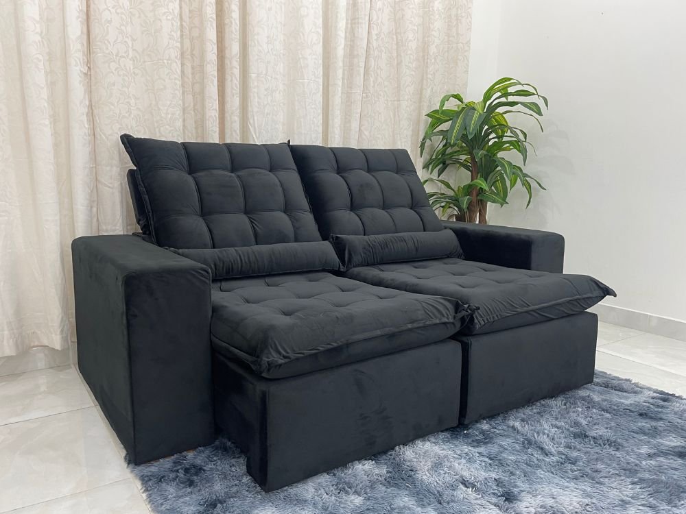 Sofá Retrátil Reclinável Small 2.00m - Preto Veludão