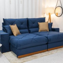 Sofá Retrátil Reclinável Gran Bello 2.00m Veludo Azul - Molas Ensacadas