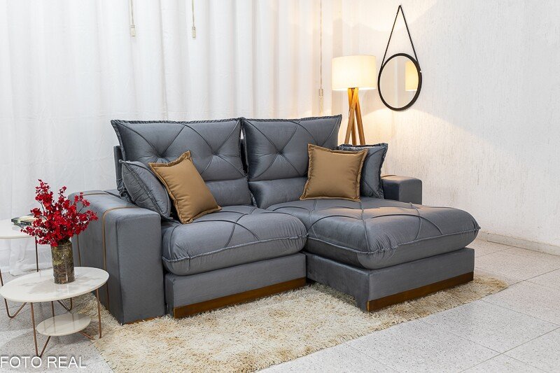 Sofá Retrátil Reclinável Gran Bello 2.30m Veludo Cinza 20 - Molas Ensacadas Pocket - Imagem 2