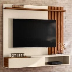 Home Suspenso Vegas Larg. 1.60m Pérola Metalizada/Cinamomo Mel C/ Detalhe Ripado para TV até 65" - Mobler