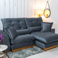 Sofá Retrátil Reclinável Toronto 2.50m Veludo Chumbo 4053 - Molas Ensacadas