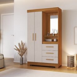 Roupeiro Solteiro NT 6020 Freijo/Off 2 portas 3 Gavetas Flex C/Pés Larg. 1.08m - Notável