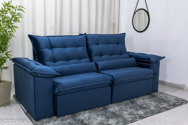 Sofá Retrátil Reclinável Emanuelly 2.30m Veludo Azul - D28 Soft - Imagem 3