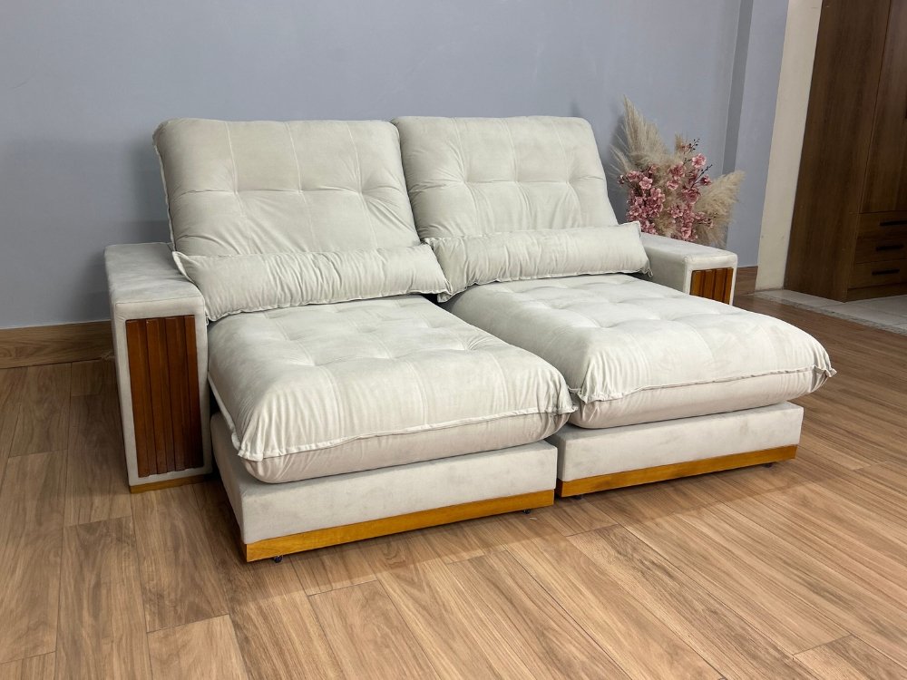 Sofá Retrátil e Reclinável Búzios 2.30m - Bege Veludo