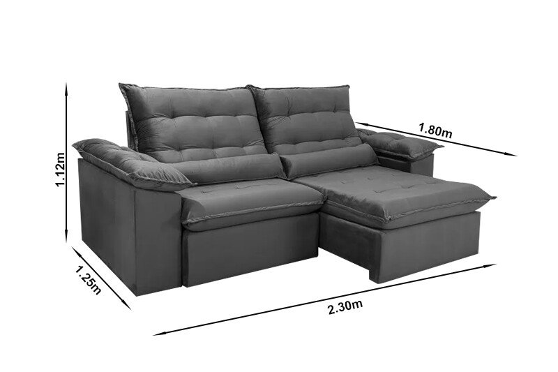 Sofá Retrátil Reclinável Emanuelly 2.30m Veludo Azul - D28 Soft - Imagem 9