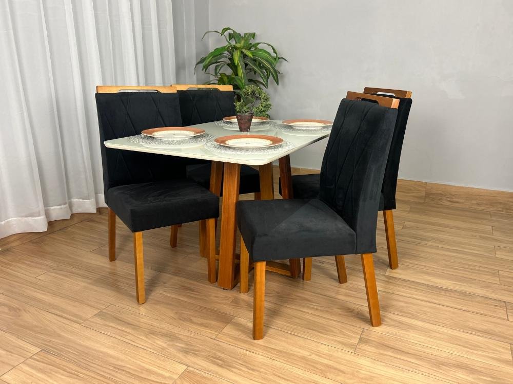Mesa de Jantar Bali 1.20x0.80 Com 4 Cadeiras Isa - Cinamomo/Off White/Preta - Imagem 3