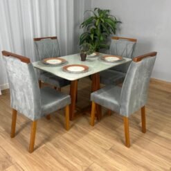 Mesa de Jantar Bali 1.20x0.80 Com 4 Cadeiras Isa - Cinamomo/Off White/Cinza Veludo