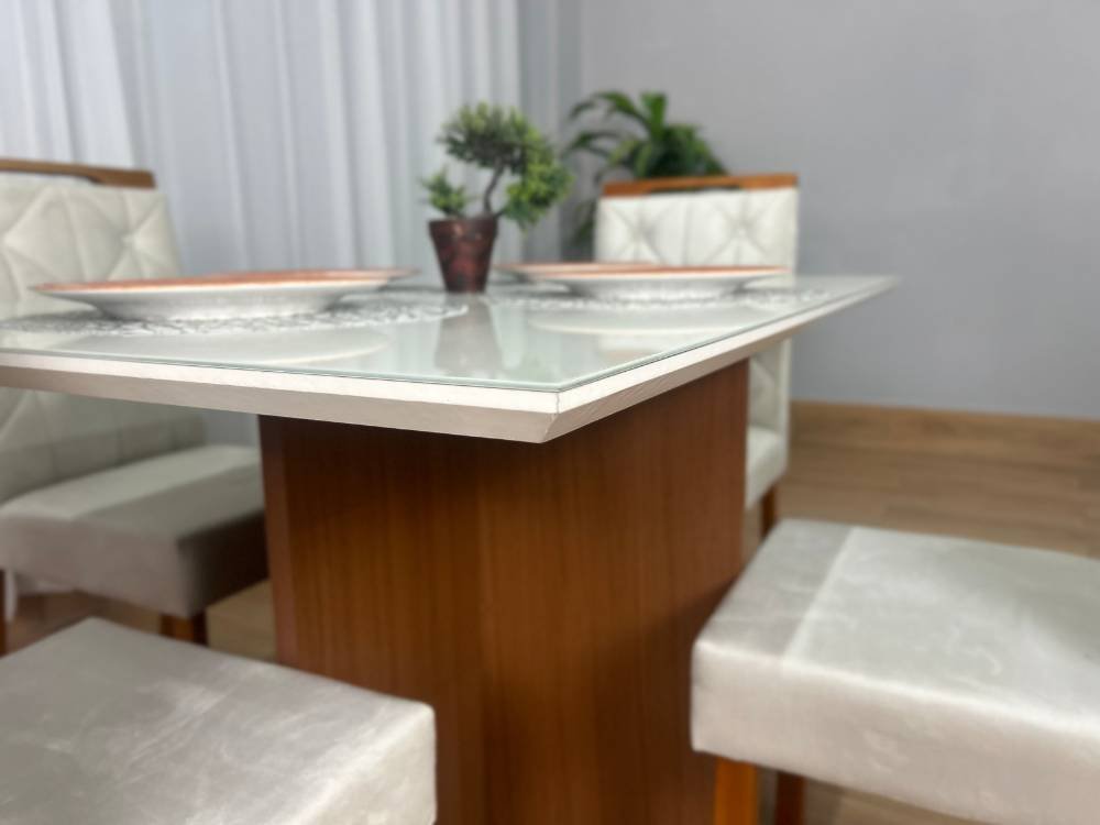 Mesa de Jantar Helo 1.20x0.90 Com 4 Cadeiras Jasmim - Mel/Off White/Bege Veludo - Imagem 5